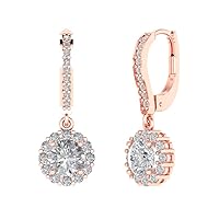 3.55 ct Round Cut Conflict Free Halo Solitaire Genuine Moissanite Designer Lever back Drop Dangle Earrings 14k rose Gold