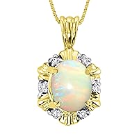 Rylos Necklaces For Women 14K Yellow Gold - Opal & Diamond Pendant Necklace With 18