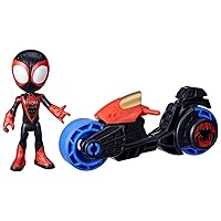 Spidey and His Amazing Friends Miles Morales Marvel Action Figure with Toy Motorcycle, Preschool Toys, Easter Basket Stuffers or Gifts for Kids, Ages 3+