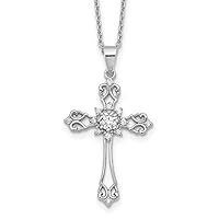 Cheryl M 925 Sterling Silver Rhodium Plated Brilliant cut CZ Religious Faith Cross Necklace With 2 Inch Extender 18 Inch Jewelry for Women