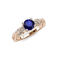 Blue Sapphire & Natural Diamond (SI2-I1, G-H) Butterfly Engagement Ring 1.09 ctw 14K Rose Gold