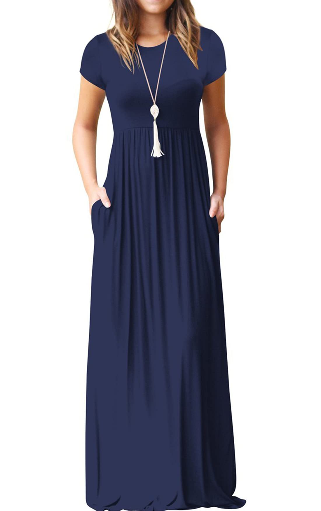 VIISHOW Women's Short Sleeve Loose Plain Maxi Dresses Casual Long Dresses with Pockets