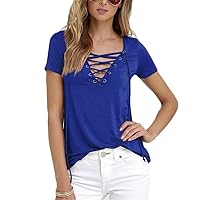 Andongnywell Women's Sexy Off The Shoulder Tops Women Rope Short Sleeve T-Shirt V Neck Blouse Casual Tunic