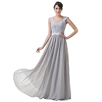 Gray Cap Sleeve Lace Top Chiffon Bottom Bridal Dress Long 20W Gray