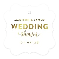 Andaz Press Personalized Fancy Frame Square Wedding Gift Tags, Metallic Gold Ink, Wedding Shower, 24-Pack, Custom Made Any Name