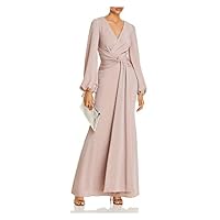 Womens Pink Zippered Glitter Knotted Design Balloon Sleeve V Neck Full-Length Formal Fit + Flare Dress 0