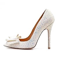 XYD Women Closed Pointed Toe Pumps Double Layered Bows Stilettos High Heels Evening Wedding Dress Shoes