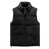Mens Outdoor Quilted Winter Puffer Vest Color Block Stand Collar Sleeveless Jacket Vests Oversized Vests Coat