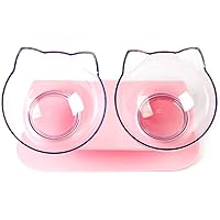Regg Purrbowl Orthopedic Anti-Vomiting Cat Feeder, 15 Degree Tilted Design Neck Guard Stand Raised, for Cats and Small Dog (Pink Base and Transparent Double Bowl)