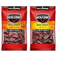 Jack Link's Beef Jerky, Sweet & Hot + Teriyaki – Flavorful Meat Snack, Made with 100% Beef – 1/2 Pounder Bag (Pack of 2)