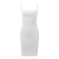Womens Casual Summer Dress Summer Dress for Womens Sexy Bodycon Knit Ribbed Sweater Dress Sleeveless Crew Neck