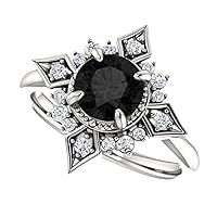 1.00 CT Black Diamond Selene Goddess Engagement Ring 14k White Gold, Galaxy Black Onyx Ring, Lunar Ring, Black Diamond Boho Ring, Star Burst Ring, Promise Ring For Her