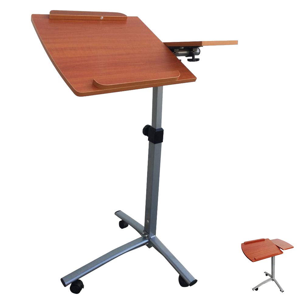 Rolling Laptop Standing Desk, Lifting Computer Desk, Lap Table with Adjustable Desktop/Height, Home Office Stand Table with Three Wheels for Hospit...
