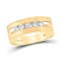 The Diamond Deal 14kt Yellow Gold Mens Round Diamond Wedding 5-Stone Band Ring 1/2 Cttw
