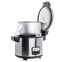 Commercial Rice Cooker and Warmer, 60 Cups Large Cooked (30 Cup Uncooked) Rice with Hinged Lid, Non-Stick Insert Pot, Stainless Steel Exterior