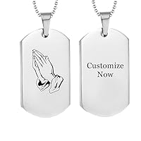 Inspirational Christian Necklace - Personalized Custom Engraved Stainless Steel Prayer Hand Serenity Military Pendant Chain - Positive Christening Healing Amulet Jewelry for Boy Girl Women Men