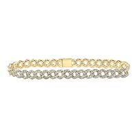 The Diamond Deal 10kt Yellow Gold Womens Round Diamond Curb Link Bracelet 3-1/5 Cttw