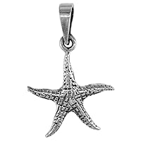 7/8 inch Sterling Silver Starfish Necklace Diamond-Cut Oxidized finish available with or without chain