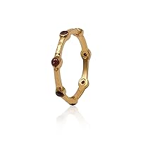 Handmade Ring For Women | Gold Plated Bezel Sett Wholesale Brass Jewelry | 2 Mm Round Shape Rhodolite Garnet Gemstone Band Ring | 2113)5