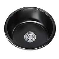 Kitchen Sinks,Round Sink Bar Counter Sink Stainless Steel Sink Round Kitchen Sink Studio Sink with Drain Pipe/Black/32Cm