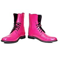 PeppeShoes Modello Dodallo - Handmade Italian Mens Color Pink Ankle Boots - Smooth Leather - Lace-Up
