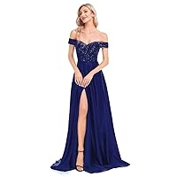Women's Strapless Prom Dresses 2022 Glitter Sequin Satin Evening Party Dress Off Shoulder Ball Gown with Slit