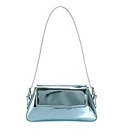 Women Handbag PU Leather Ladies Underarm Bags Bright Shoulder Bags Solid Color Female Satchel (Blue)