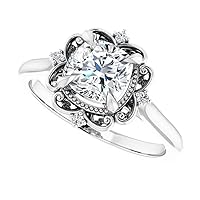 1 CT Cushion Cut Colorless Moissanite Engagement Ring, Wedding/Bridal Ring Set, Solitaire Halo Style, Solid Sterling Silver Vintage Antique Anniversary Promise Ring Gifts for Her