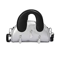 Silver Purse Bag Crossbody Bags Y2K Evening Bags PU Leather Handbag for Women Double Handle Satchel Hobo Shoulder Bag Purse