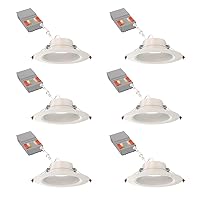 WF6 Dreg B ALO20 SWW5 90CRI CP6 MW M2 Canless Wafer Recessed LED Downlight, Deep Regressed Baffled Trim Style, 6-Inch, Matte White, 6-Pack