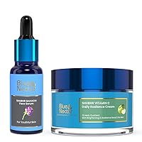 Blue Nectar Ultimate Skincare Duo: Vitamin C Face Cream & Bakuchi Anti Aging Serum Set for Youthful, Glowing Skin