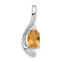 14k White Gold Oval Polished Prong set Open back Citrine Diamond Pendant Necklace Measures 17x6mm Wide Jewelry for Women