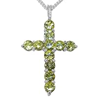 925 Sterling Silver Natural Peridot Womens Cross Pendant & Chain - Choice of Chain lengths