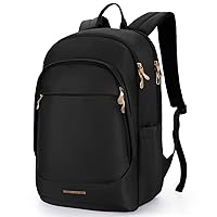 LIGHT FLIGHT Travel Backpack for Women, 15.6 Inch Anti Theft Laptop Backpack with USB Charging Hole, Water Resistant College Bookbag, Large Capacity Black Computer Backpacks for Work, Black