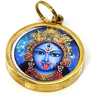 Hindu Kali Goddess of Renewal Pendant with Power Yantra Round Luck wearable handmade necklace jewelry art mini print encased in glass, Gift