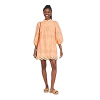 Universal Thread Women's 3/4 Sleeve Eyelet Short Dress - (Light Orange, XSmall)