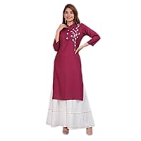 Indian Women Cotton Long Kurti With Sharara Suit Dress Wedding Wear Maroon Color Plus Size