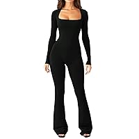 Tummy Control Jumpsuits For Women 2024 Long Sleeve Sexy Bodycon Casual Unitard Workout Outfits Spring
