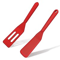 KUFUNG Mini Brownie Serving Spatula Flexible Nonstick Silicone Serve Turner Heat-Resistant Cookie Spatula Slotted Spatula for Flip Egg in Small Frying Pan Cookie Batter (Small+ Small-Solid, Red)