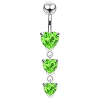 Dangling Triple Hearts Sterling Silver 316L Surgical Steel Banana Belly Ring