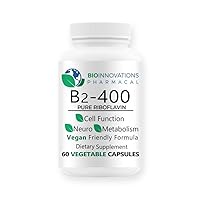B2-400 Pure Riboflavin - Nervous System Health, Homocysteine Detox, Cardiovascular, Helps Boost Energy, Mental Clarity, Metabolism and Cell Function - 60 Vegan Capsules