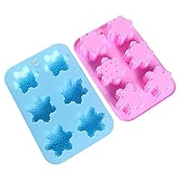 （2pcs） 6 even different snowflake silicone cake molds home baking candle dessert molds-Blue, pink