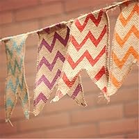 3.4M Length / 21 Flags Chevron Natural Hessian Burlap Banner Wedding Party Decorations Bunting Banner