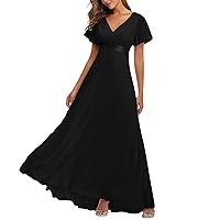 Black Semi Formal Dresses for Women,Women Strapless Chiffon Prom Dress A Line Ruffle Bridesmaid Dresses Formal