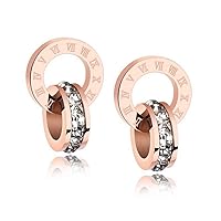 Crystalline Azuria Women 18ct Rose Gold Plated White Crystals Round Circle Stud Earrings