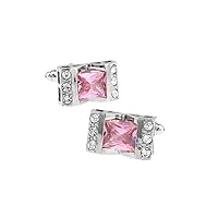 Pink Crystal with Clear Accents Cufflinks in Presentation Gift Box & Polishing Cloth