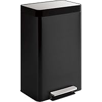 KOHLER 20940-BST 13 Gallon Stainless Steel Step Trash Can, Kitchen Trash Can with Soft-Close Foot Pedal, Black Stainless Steel