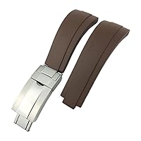 20mm Fluorine Rubber Watch Strap for Role Daytona GMT Submariner GMT OYSTERFLEX Black Bracelet Waterproof Watchband (Color : Brown, Size : 20mm Silver Clasp)