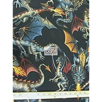 Alexander Henry 100% Cotton Fabric - Tale of The Dragon Black - by The Yard DIY Clothing Decor Licensed
