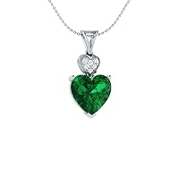 0.06 cttw Natural Diamond Big Heart Pendant Necklace 925 Sterling Silver (J-K Color. I1 Clarity) for Womens (Sterling-Silver, Emerald)